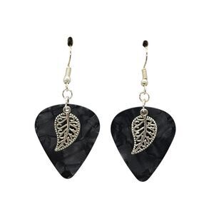 Decorative Leaf Charm on Guitar Pick Earrings - Choose Color - Handmade in USA